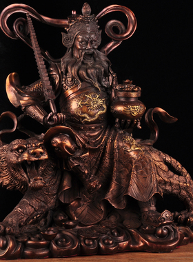 紫铜色武财神赵公明摆件招财骑虎赵公明财神像公司办公室装饰品