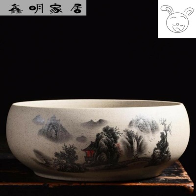 花园精美底盘浅口花盆陶瓷宽口大圆柱形桌面风格铜钱草简易口径田