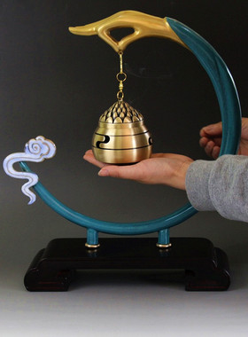 纯铜佛手音乐香炉家居玄关书房办公室禅意中式铜摆件铜香炉铜工艺