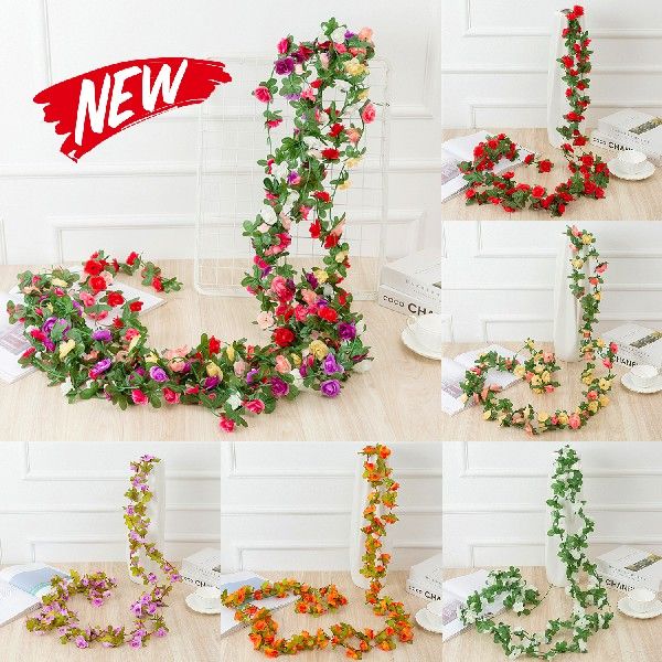 2.5M Artificial Rose Flowers Vine Autumn Cane Simulation