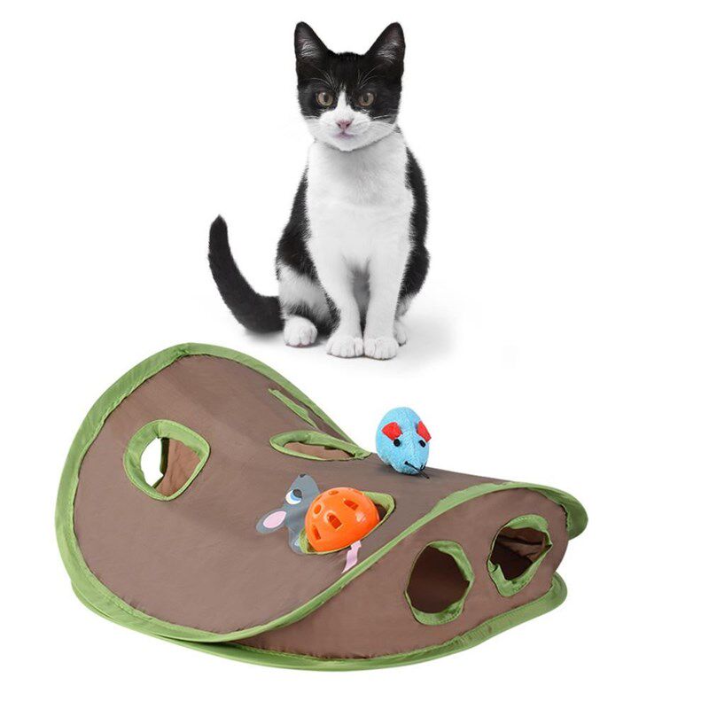 Cute Pet Cat Interactive Hide Seek Game 9 Holes Tunnel Mouse