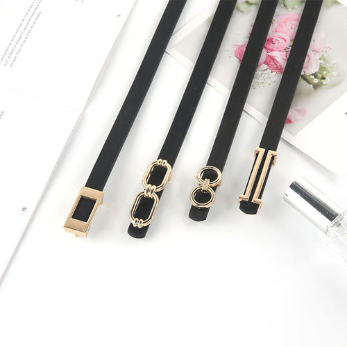 New Fashion Leather Thin Belt For Women Personality Metal Bu