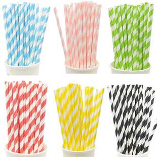 好货Biodegradable Stripes Paper Straws Pink Blue Yellow Stri