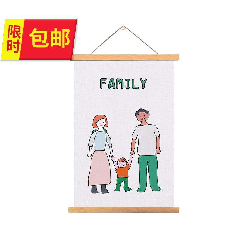 实木电表箱背景卡通抽象布艺卷轴挂画遮挡画儿童房n装饰壁挂沙发图片