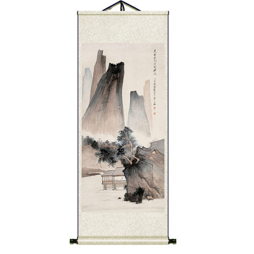 张大千《荷花鸳鸯》客厅书房茶室装饰画挂画玄关水墨高清卷轴字画_虎窝淘