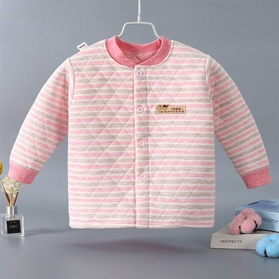 宝宝秋衣纯棉a类三层保暖上衣领对襟夹棉秋衣婴儿加厚打底衫