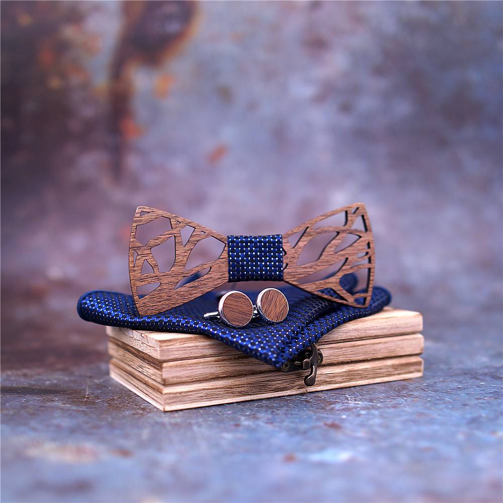 T203 handmade mens plaid bow tie general wooden personality