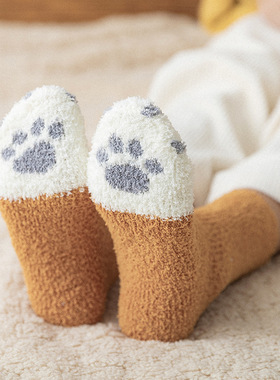Winter Socks Women Thick Coral fleece Warm Socks Animal Cat