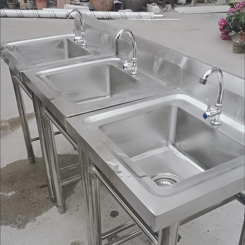 304不锈钢水池商用双水槽解冻洗碗洗菜池双眼单眼食堂台一体柜学
