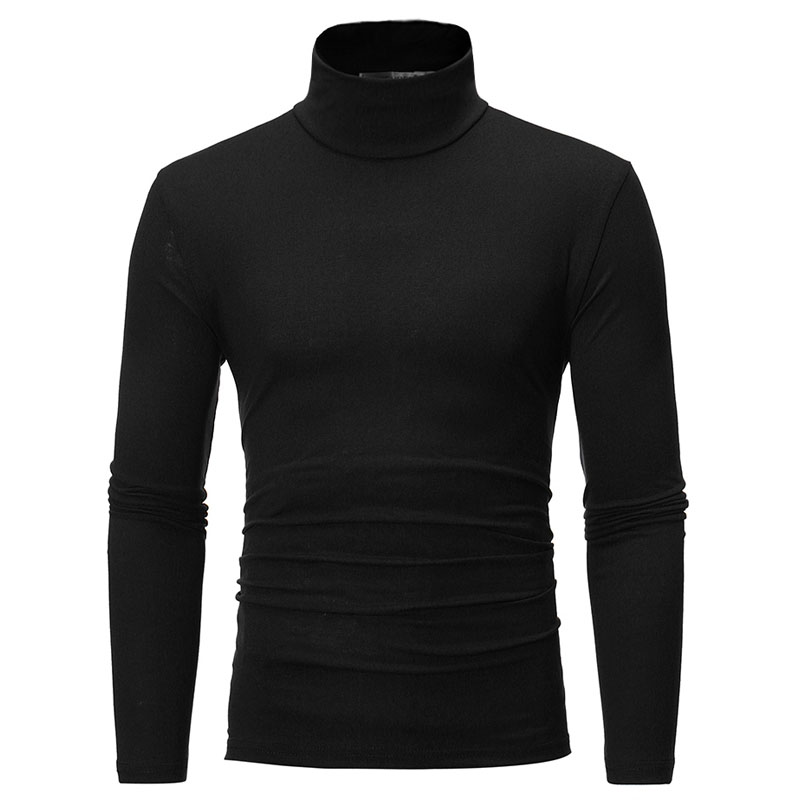 Turtleneck For Men Solid Colour Slim Elastic Thin Pullover M