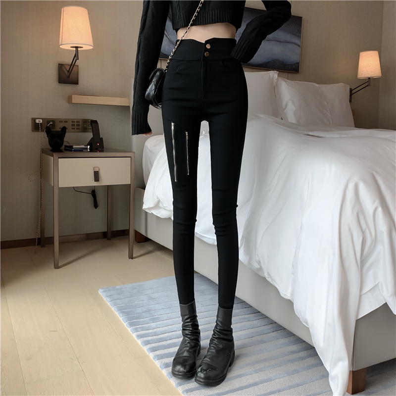 2021 spring autumn new elastic zipper leggings large size pa