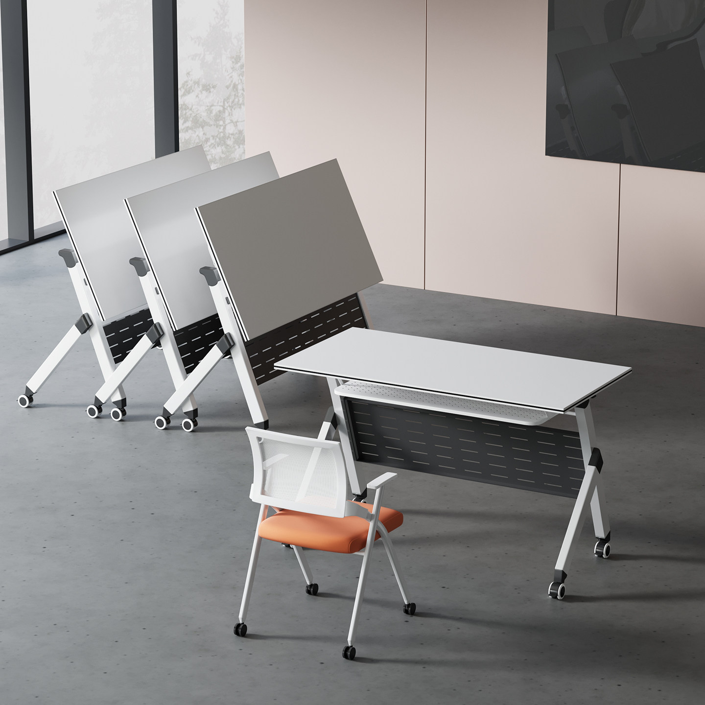 可折叠会议桌椅组合双人课桌拼接