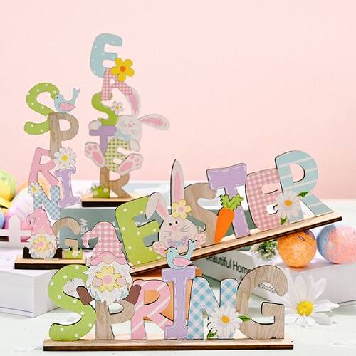 好货2022 New Easter Decorations Wooden Letter Card Pendants