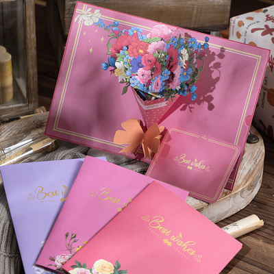 三八妇女节手写贺卡生日祝福立体花束38女神礼物送妈妈小卡片diy