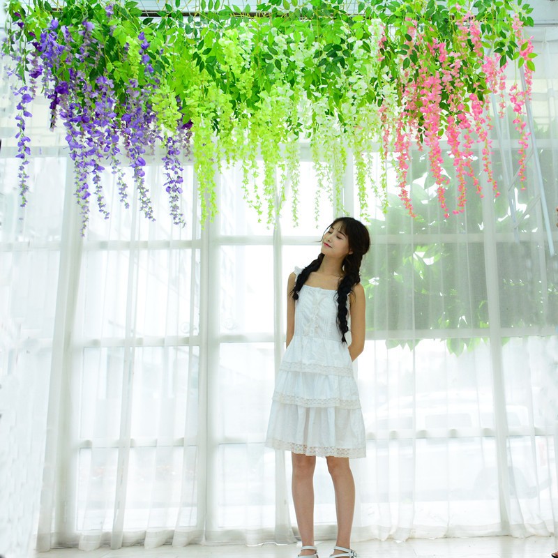 极速仿真紫藤花装饰挂花假花藤条紫罗兰室内婚庆吊顶塑料藤蔓豆花