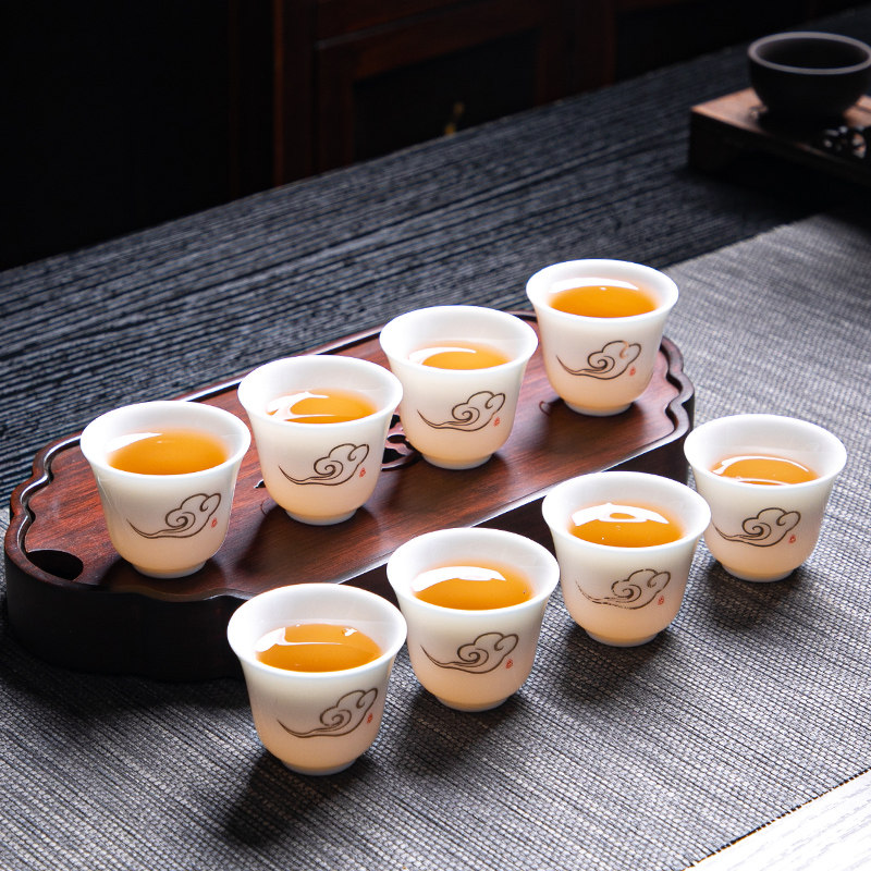 好货创意功夫茶具小茶杯白色羊脂玉瓷品茗杯日式不倒杯禅语陶瓷杯