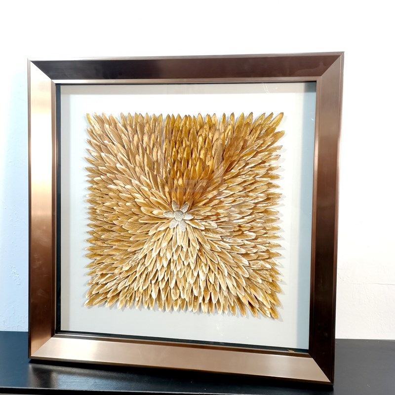 好货金色羽毛画装饰客现代简约实物画三联画玄关过道样板房厅沙发