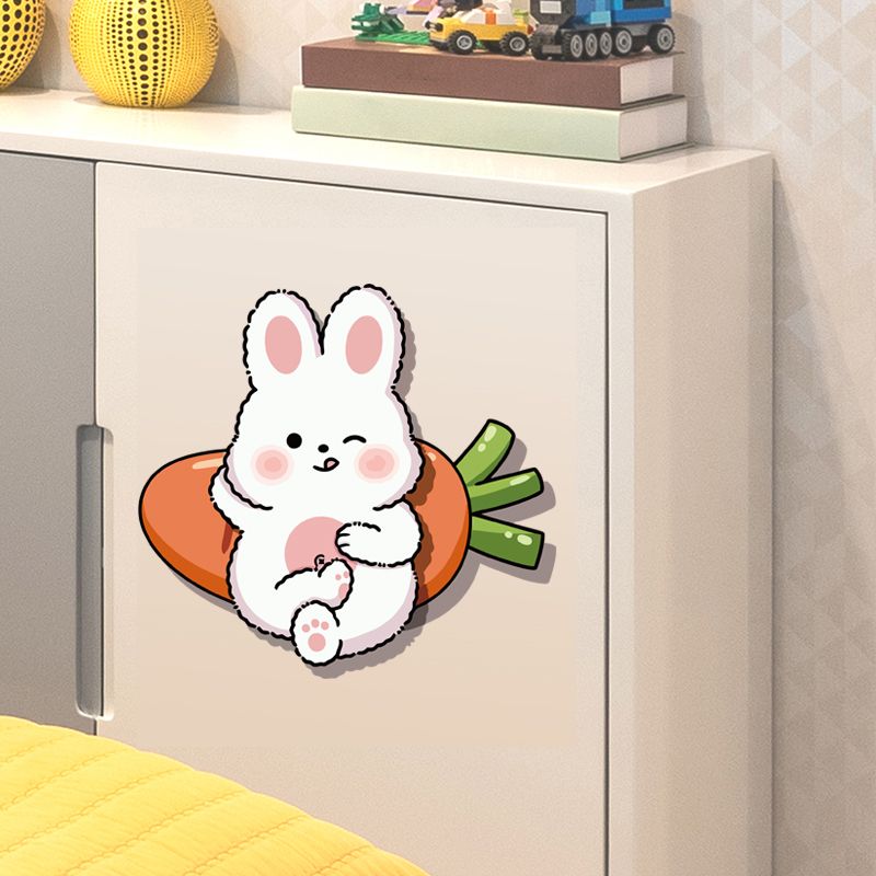 可爱卡通兔子门贴纸遮丑补洞兔年装饰贴纸冰箱柜子墙贴画创意自粘