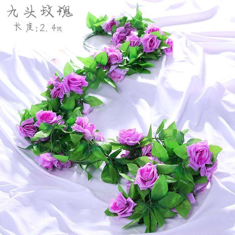 极速仿真玫瑰花藤条客厅空调管道装饰壁挂花滕婚庆假花藤蔓婚庆