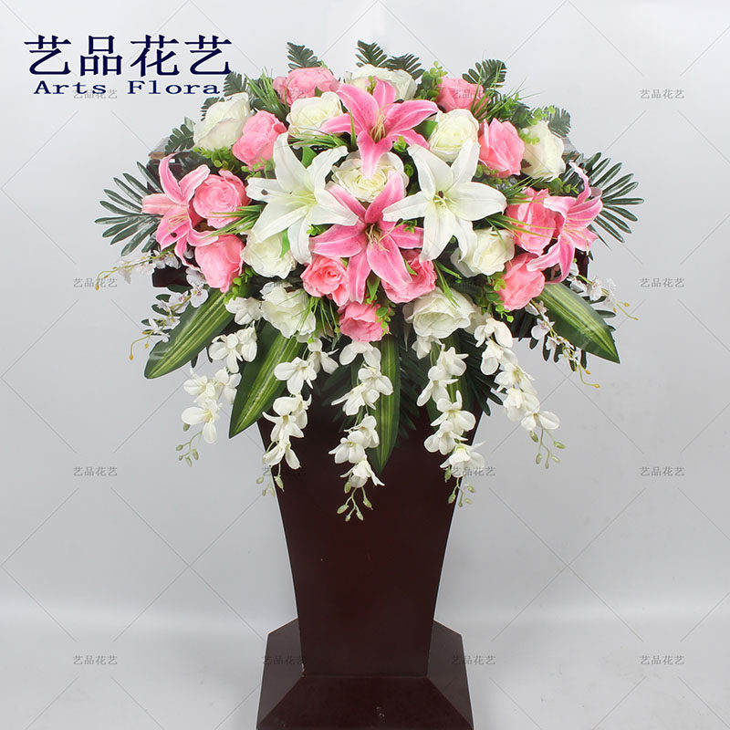 极速演讲台仿真花讲台花主席台假花挂式下垂仿真绢花会议桌花摆花
