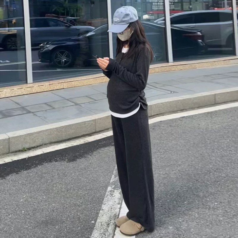 好货孕妇装秋装上衣2025新款长袖T恤针织打底衫时尚两件套秋冬装