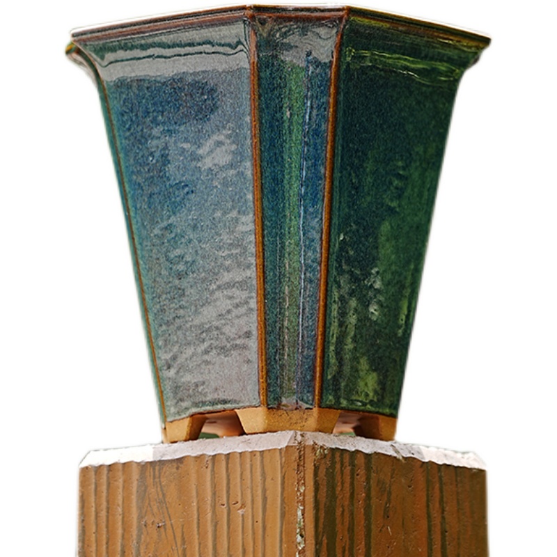 轻奢 秦夕洪金兔8号 海鼠釉四方抽角紫砂花盆 名家盆 兰花 松柏盆