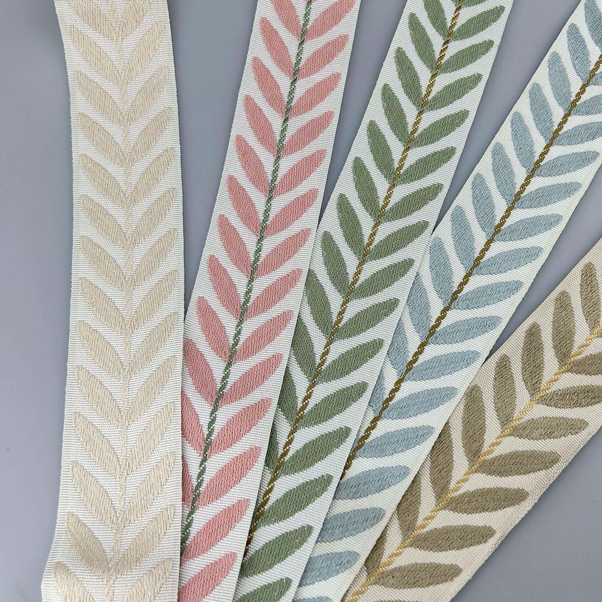 小清新ribbon现代窗帘提花立边桌旗桌布沙发抱枕装饰叶子绣花花边