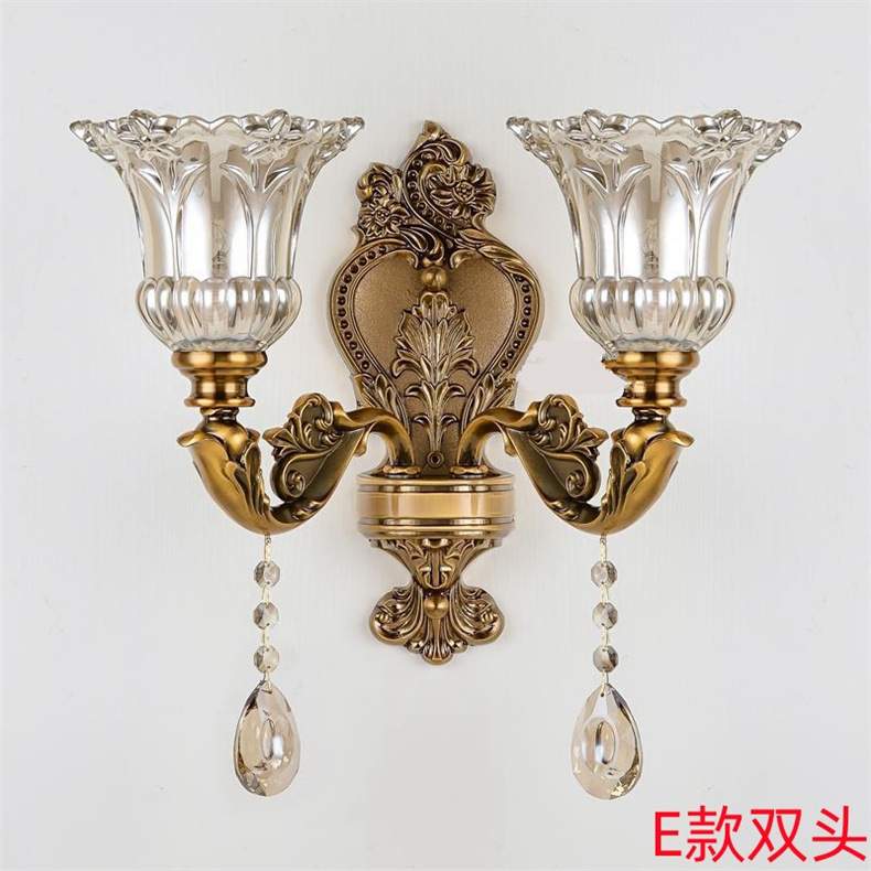金古铜欧式客厅复古蜡烛水晶壁灯楼梯过道卧室床头双头单头墙壁灯