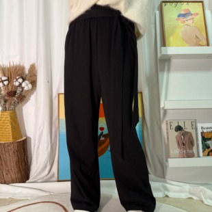 【大恩强推|墨色绒带】黑色飘带遮小腹秋冬季宽松弹性百搭松紧腰