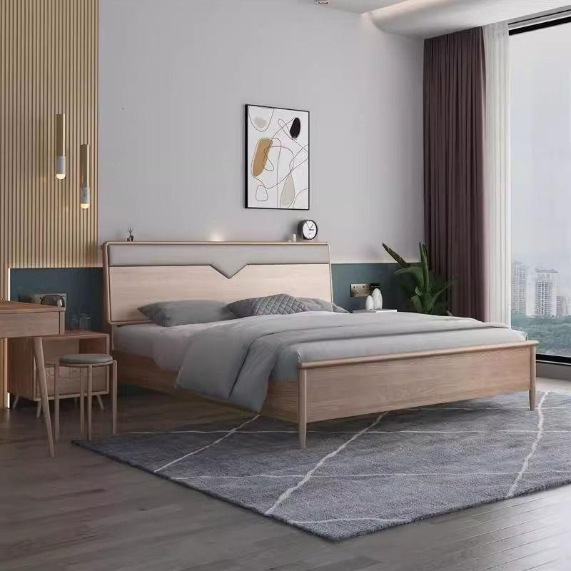 北欧白蜡木实木床极简双人高箱储物床婚床主卧大床1.5米大小户型