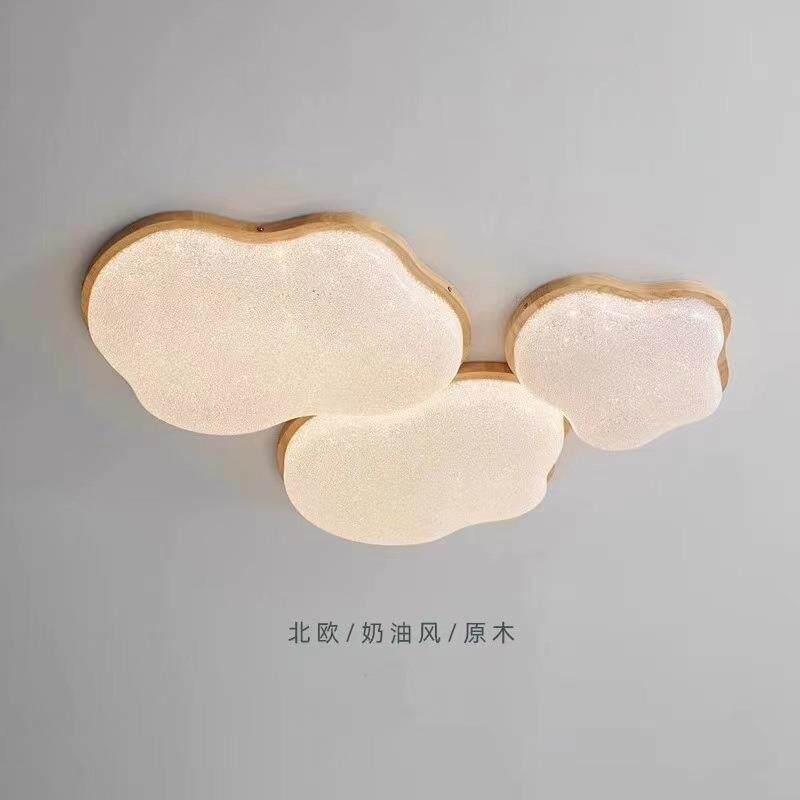 复古客厅灯全光谱原木风卧室灯2024新款水晶沙灯罩儿童房云朵灯具