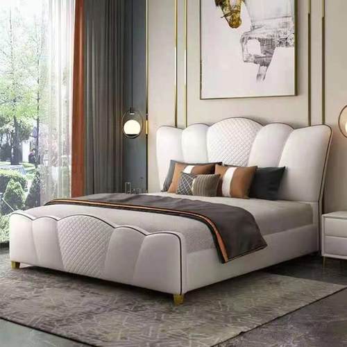 美式轻奢真皮双人大床主卧现代简约软包床网红高端大气婚床实木床