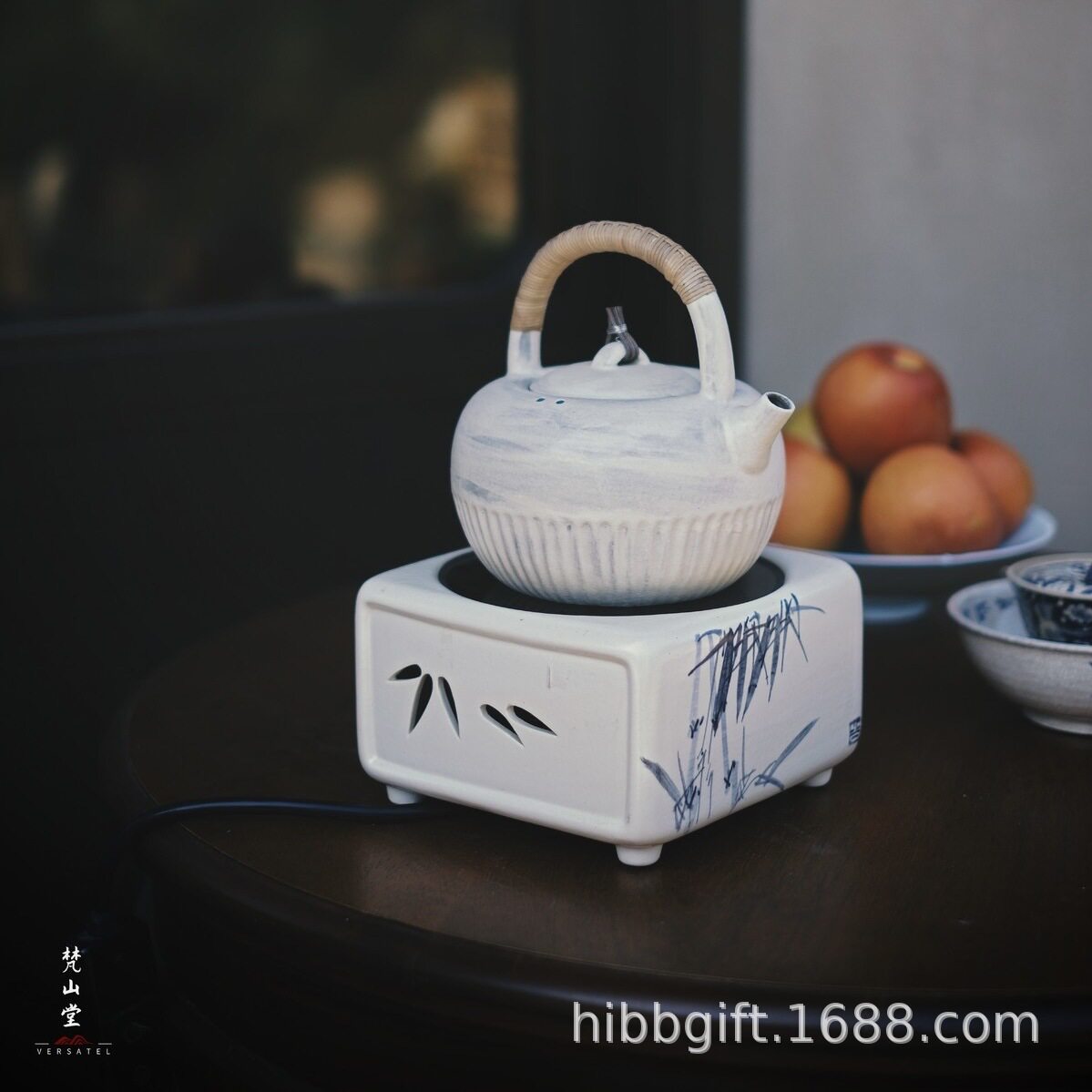 新品梵山堂陶壶粉引篆刻诗文玉容壶明火炭火两用壶手工提梁壶批发