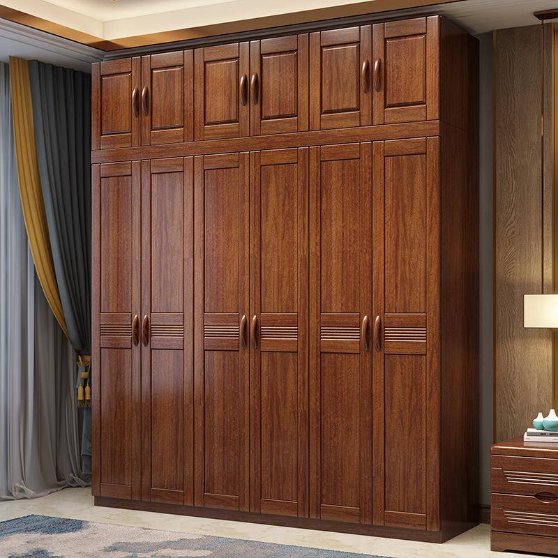 实木衣柜家用卧室胡桃木新中式成人原木全实木三四五六门大衣橱