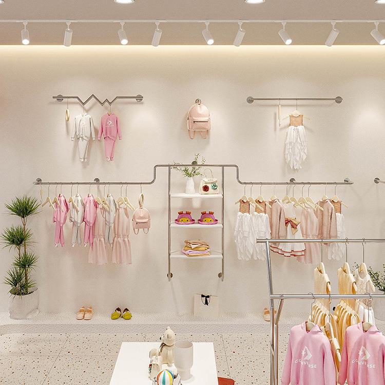 童装店展示架上墙不锈钢货架创意简约陈列衣服架子女装店挂衣架