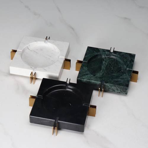 天然大理石烟灰缸北欧奢华高档家用客厅办公室样板间工艺品摆件