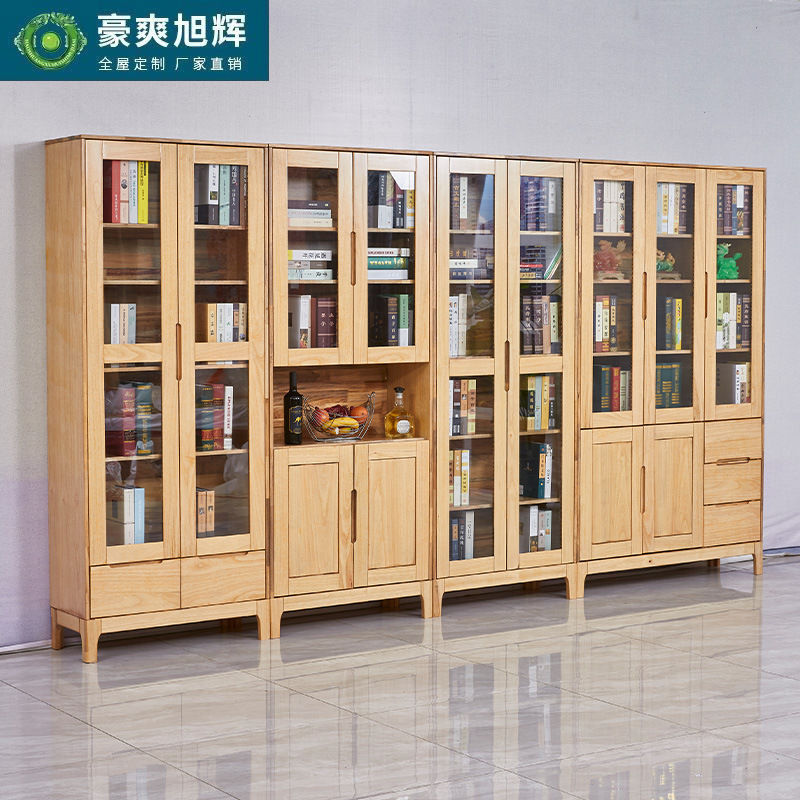 香樟木实木组合书柜三门全玻书柜两门书柜书房落地式书柜带顶