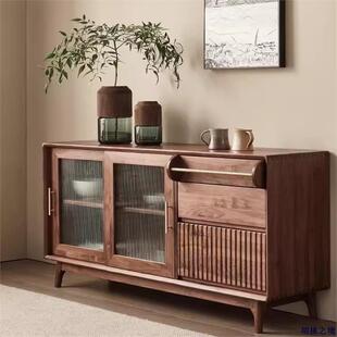 黑胡桃木餐边柜北欧沙发客厅茶水实木碗柜餐厅厨柜入户玄关柜