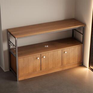 厨房置物架落地多层收纳柜家用橱柜带柜门放锅架多功能柜子储物zb