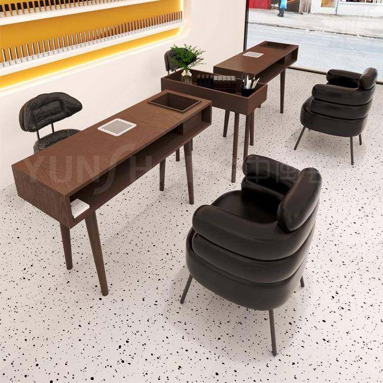 中闽芸尚新中式实木美甲桌桌椅套装美式复古吸尘器单人双人修甲台