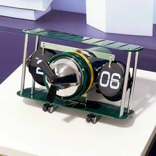 创意德国复古飞机翻页钟自动螺旋桨飞机头翻叶钟表桌面机械座钟