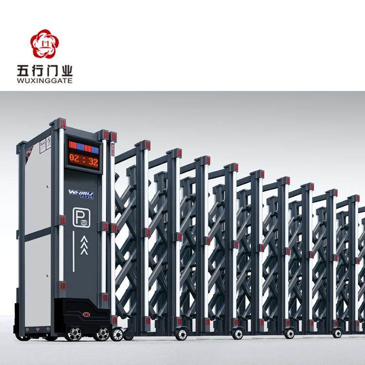 爆款铝合金电动伸缩门自动遥控平移学校不锈钢门工地智能无轨大门