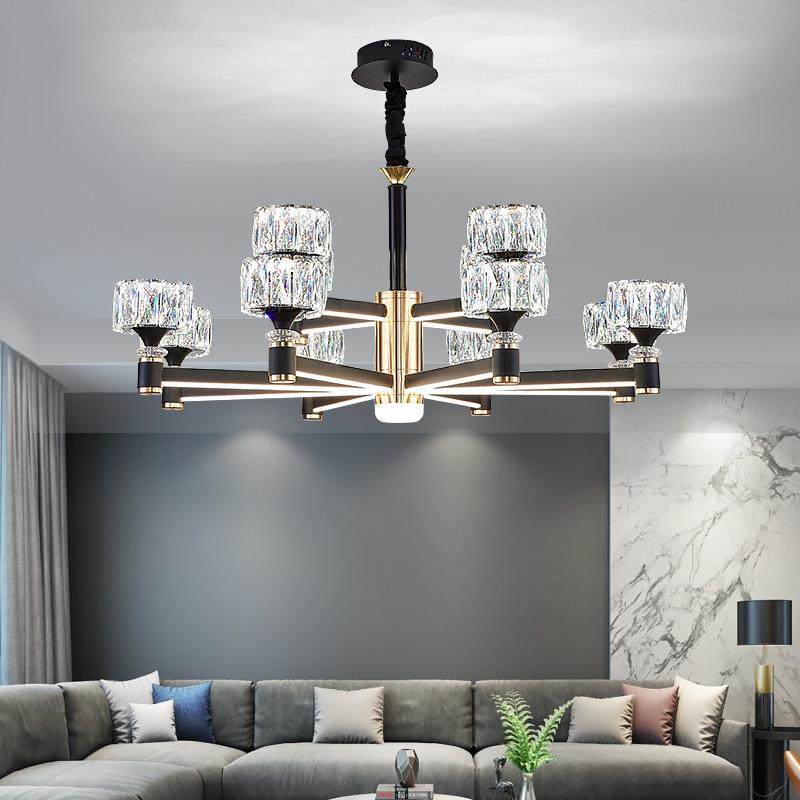 新轻奢客厅水晶吊灯北欧黑调餐厅卧室灯家用简约灯臂发光铝材灯具