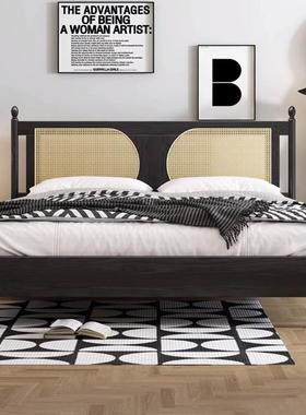 北欧白蜡木藤编全实木床现代简约复古风格1.8米双人床1.5主卧婚床