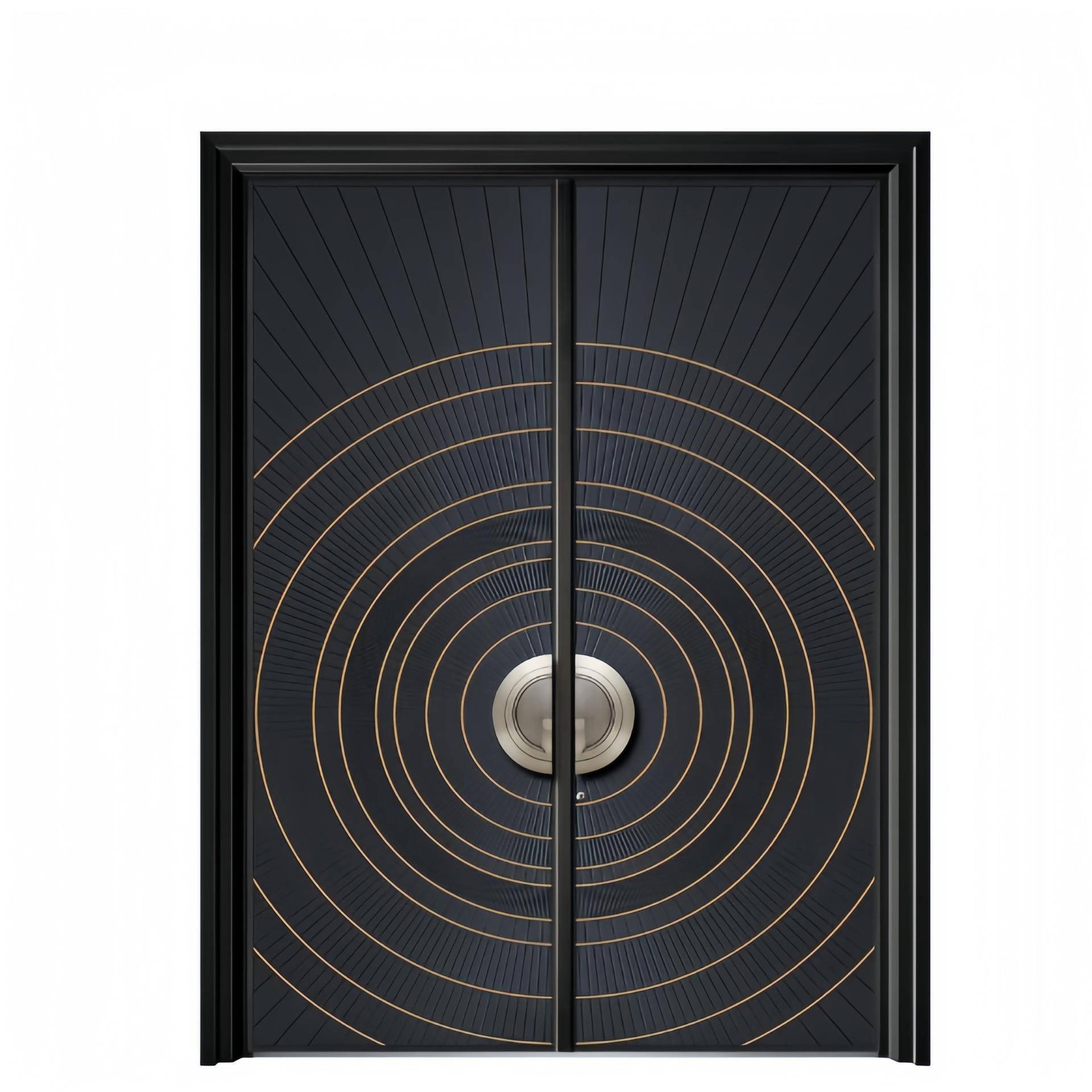 新中式风格别墅大门铸铝门装甲门防盗门搭配精雕滑盖拉手指纹锁