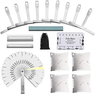 吉他测量工具套装弦高尺间隙尺指板弧度测量尺T型尺打磨石18件套