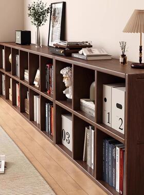 实木书架置物架家用落地矮柜胡桃色自由组合书柜多格储物收纳柜子