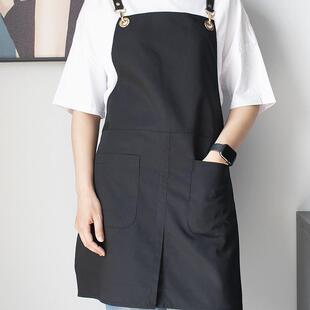 网红围裙开叉工作服北欧女厨房服务员帆布防水时尚男可印LOGO印字