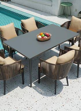 户外桌椅别墅庭院防雨藤椅室外露台外摆桌子阳台藤编休闲桌椅组合