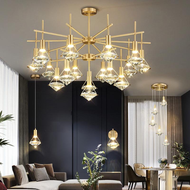 后现代水晶餐厅吊灯钻石灯饰艺术2022新款轻奢简约创意设计师灯具